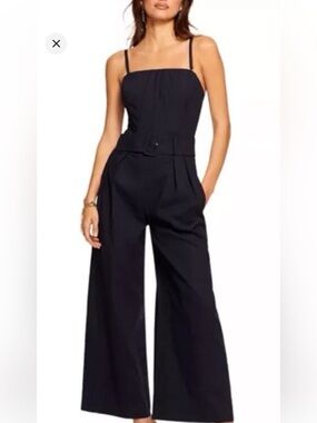 Ramy Brook Black Wide-Leg Belted Jumpsuit wore once